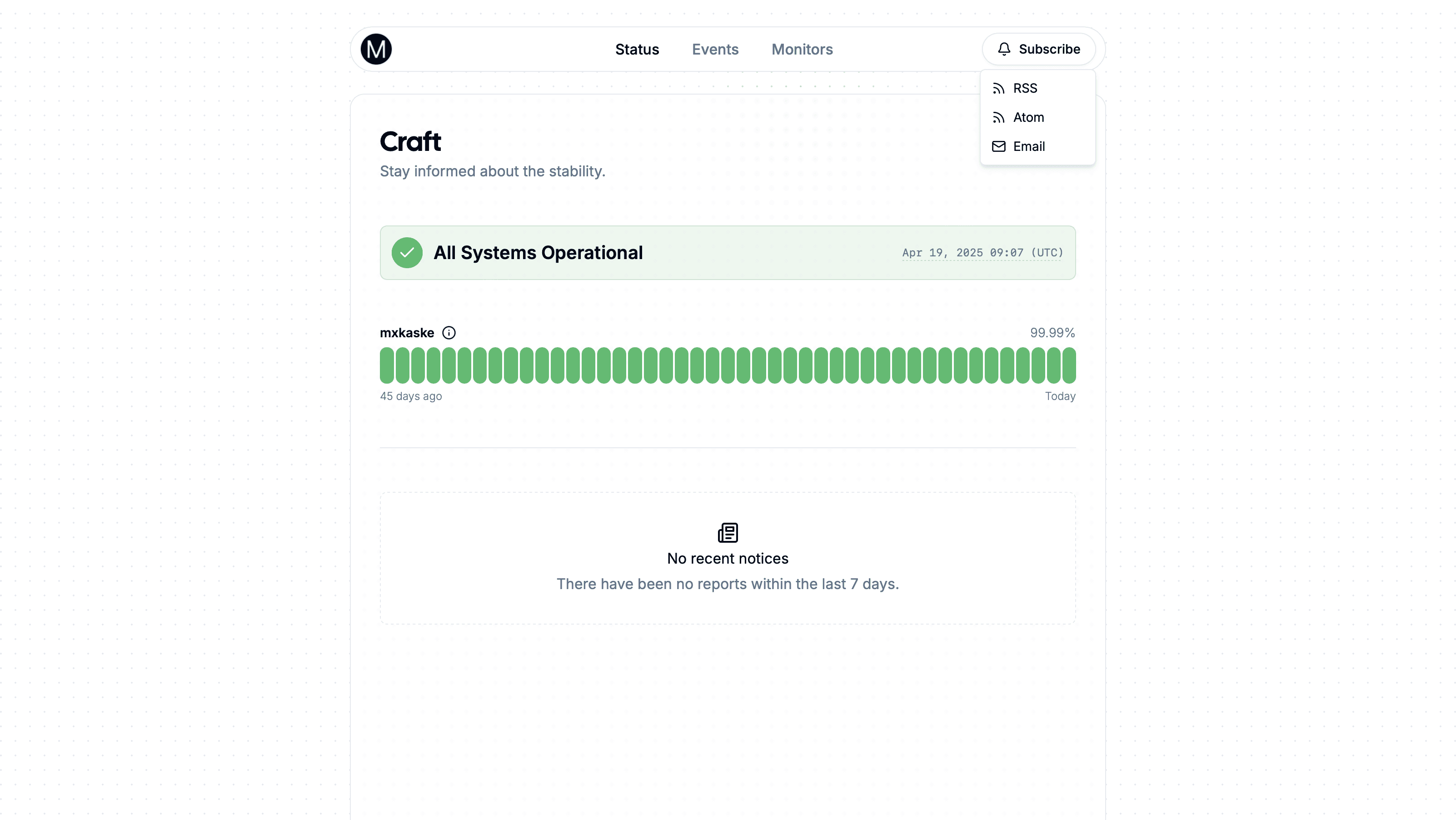 Before — the old openstatus status page