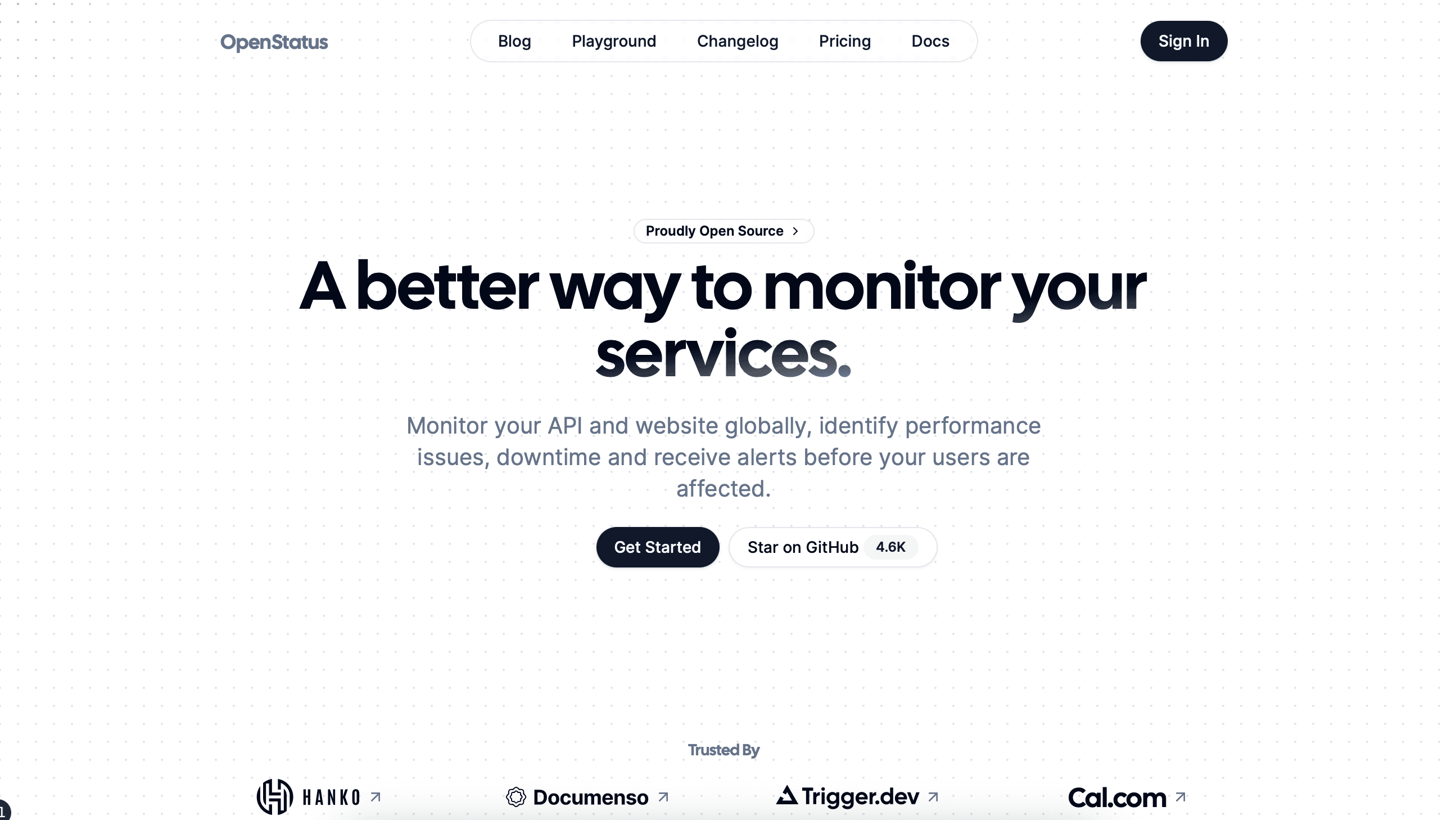 Before — the old openstatus landing page
